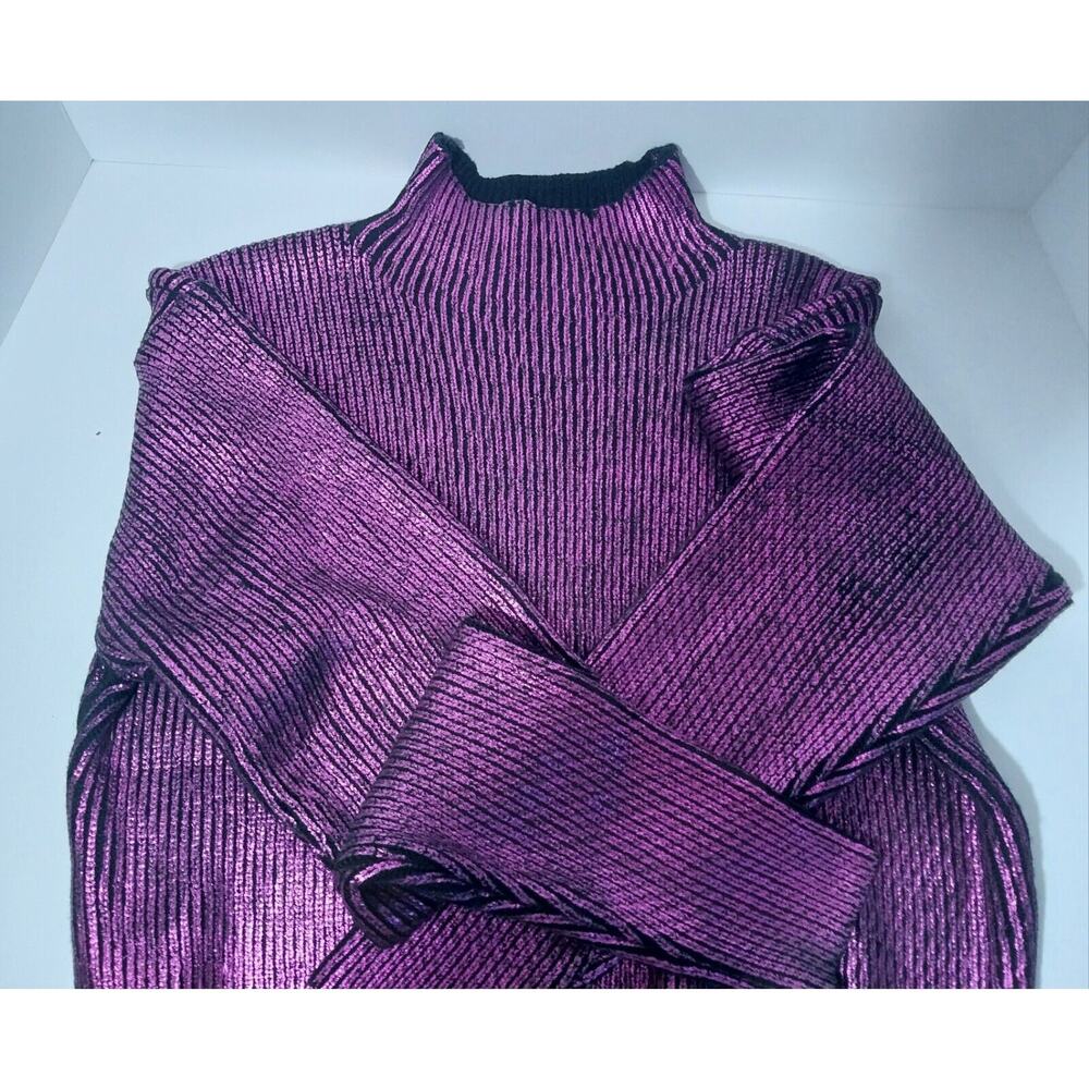 Metallic Purple Ribbed Mock Neck Women’s Sweater